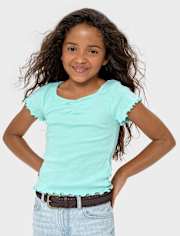 T-shirt court côtelé imprimé pour bébé fille