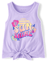 Girls Graphic Tie Front Tank Top