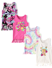 Girls Summer Vibes Fringe Tank Top 4-Pack