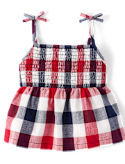 Girls Gingham Bow Shoulder Top