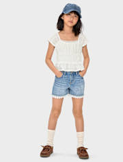 Girls Eyelet Smocked Top