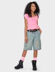 Girls Eyelet Smocked Top