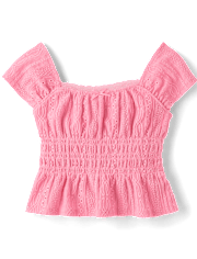 Girls Eyelet Smocked Top