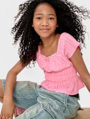 Girls Eyelet Smocked Top
