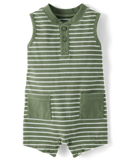 Baby Boys Striped Henley Romper