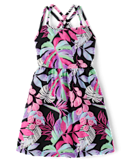 Girls Print Cross Back Dress