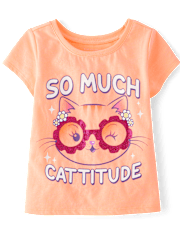 T-shirt graphique à motif de chat pour bébé et petite fille