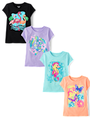 Girls Summer Graphic Tee 4-Pack
