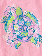 Girls Floral Turtle Graphic Tee