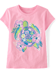 Girls Floral Turtle Graphic Tee