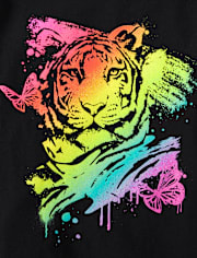 T-shirt graphique à motif de tigre arc-en-ciel pour fille