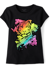 T-shirt graphique à motif de tigre arc-en-ciel pour fille