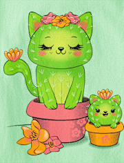 T-shirt graphique pour fille avec motif de chat et cactus