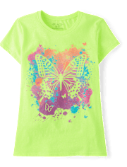 Girls Paint Splatter Butterfly Graphic Tee