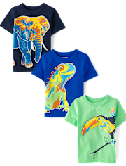 Lot de 3 t-shirts à imprimé animal pour bébé et tout-petit garçon