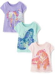 Lot de 3 t-shirts à imprimé animal pour bébés et petites filles