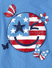 Girls American Flag Happy Face Graphic Tee