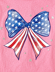 Girls American Flag Bow Graphic Tee