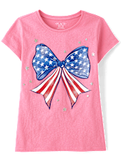 Girls American Flag Bow Graphic Tee