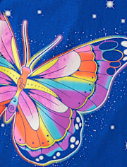 T-shirt graphique papillon arc-en-ciel pour fille