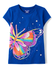 T-shirt graphique papillon arc-en-ciel pour fille