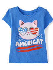 Baby And Toddler Girls American Cat Graphic Tee