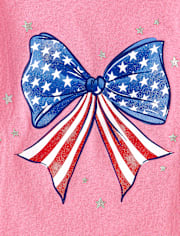 Baby And Toddler Girls American Flag Bow Graphic Tee