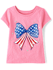 Baby And Toddler Girls American Flag Bow Graphic Tee
