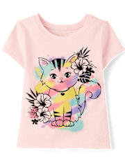 Baby And Toddler Girls Cat Graphic Tee