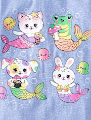 T-shirt graphique à motif de sirènes pour bébés et petites filles
