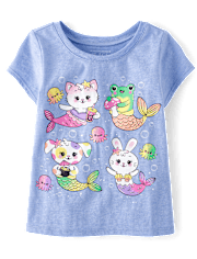 T-shirt graphique à motif de sirènes pour bébés et petites filles