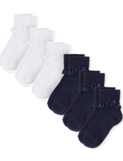 Girls Lace Turn Cuff Socks 6-Pack