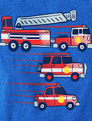 T-shirt graphique pour bébés et tout-petits garçons, véhicules de pompiers
