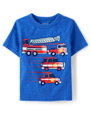 T-shirt graphique pour bébés et tout-petits garçons, véhicules de pompiers