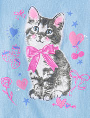 T-shirt graphique avec nœud de chat pour fille