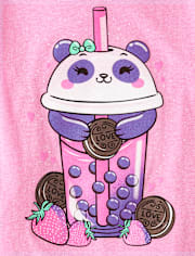 T-shirt graphique Panda Drink pour filles