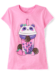 T-shirt graphique Panda Drink pour filles