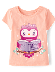 Baby And Toddler Girls Owl Reading Graphic Tee