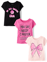 Baby And Toddler Girls Bow Graphic Tee 3-Pack