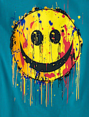 Kids Paint Drip Happy Face Graphic Tee