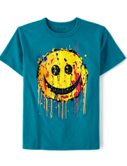 Kids Paint Drip Happy Face Graphic Tee