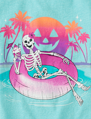 Girls Summerween Skeleton Pool Float Graphic Tee