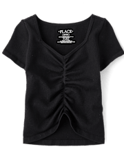 Girls Seamless Ribbed Ruched Top