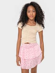 Girls Seamless Ribbed Ruched Top