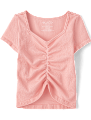 Girls Seamless Ribbed Ruched Top