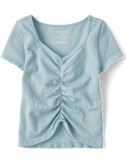 Girls Seamless Ribbed Ruched Top