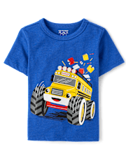Toddler Boys Monster Truck School Bus Graphic Tee