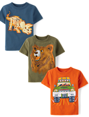 Baby And Toddler Boys Animal Graphic Tee 3-Pack