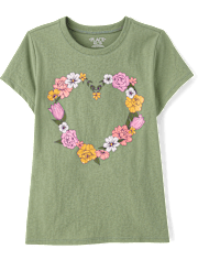 Girls Floral Heart Graphic Tee