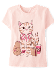 Girls Pink Cat Things Graphic Tee